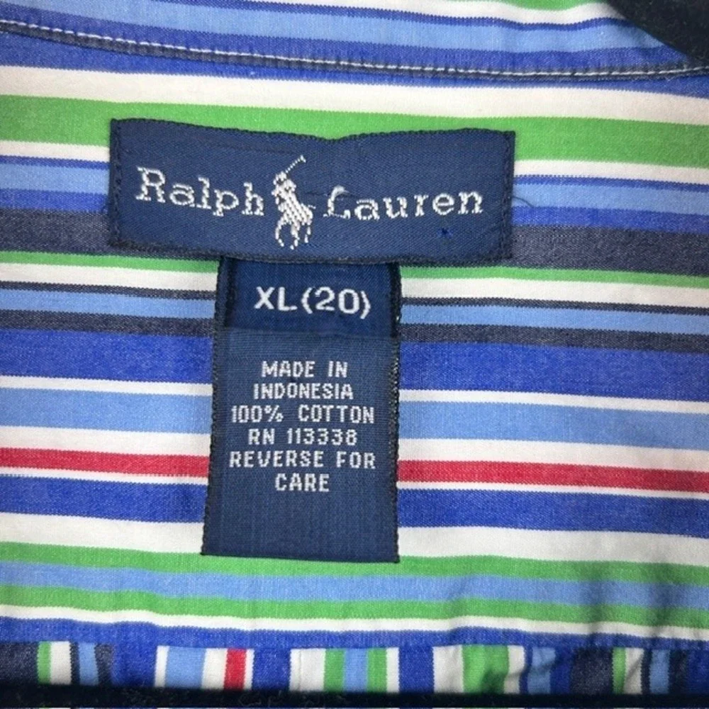 Ralph Lauren Button Down Shirt Multi-Color Striped Cotton Kids XL(20)